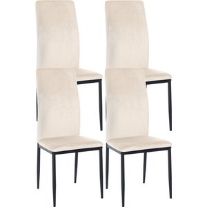 CLP Savino Set van 4 eetkamerstoelen - Zonder armleuning - Fauteuil - Metalen onderstel - creme Fluweel