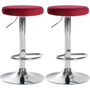 2er Set Barhocker Ponte Samt rot Metall in Chromoptik