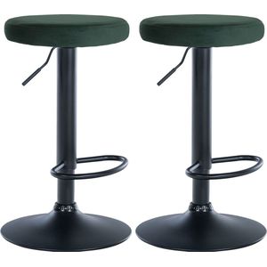 CLP Ponte Set van 2 barkrukken - Verstelbaar - Velvet - Fluweel - Metaal mat zwart groen