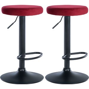 CLP Ponte Set van 2 barkrukken - Verstelbaar - Velvet - Fluweel - Metaal mat zwart rood