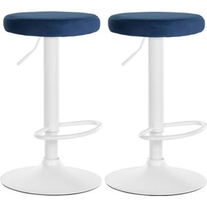 CLP Ponte Set van 2 barkrukken - Verstelbaar - Velvet - Fluweel - Metaal mat wit blauw