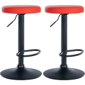 CLP Ponte Set van 2 barkrukken - Rond - Verstelbaar - Voetsteun - Kunstleer - Metaal mat zwart rood
