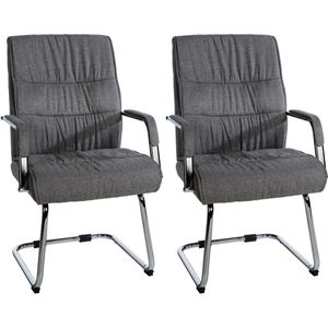 CLP Sievert Set van 2 bezoekersstoelen - Met armleuning - Eetkamerstoel - Stof - donkergrijs