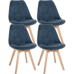 CLP Set van 4 eetkamerstoelen Linares ribstof donkerblauw - 323772