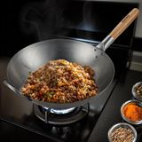 CLP Wokpan - Inductie - Voor gas - Grill - Met houten steel - Receptenboek - Platte of ronde bodem - rond