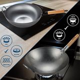CLP Wokpan - Inductie - Voor gas - Grill - Met houten steel - Receptenboek - Platte of ronde bodem - rond