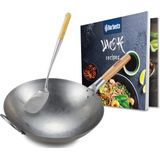 CLP Wokpan - Inductie - Voor gas - Grill - Met houten steel - Receptenboek - Platte of ronde bodem - rond