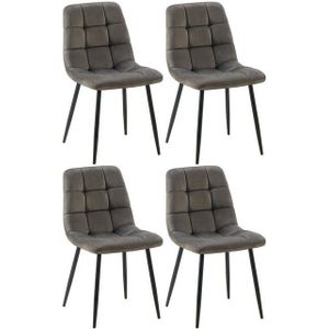 CLP Antibes Set van 4 eetkamerstoelen - Zonder armleuning - Velvet - antraciet