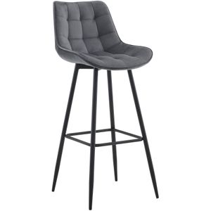CLP Dartford Barkruk - Met rugleuning - Met voetsteun - Metalen frame - donkergrijs Fluweel