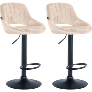 CLP Milet Set van 2 barkrukken - Met rugleuning - Verstelbaar - Velvet - Fluweel - Metaal mat zwart creme
