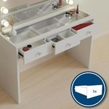 CLP - Nettie - Kaptafel - Wit - Glazen Blad - LED-Verlichting - 3 Laden