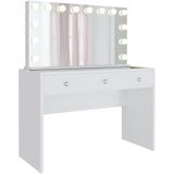 CLP - Nettie - Kaptafel - Wit - Glazen Blad - LED-Verlichting - 3 Laden