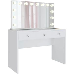 CLP - Nettie - Kaptafel - Wit - Glazen Blad - LED-Verlichting - 3 Laden