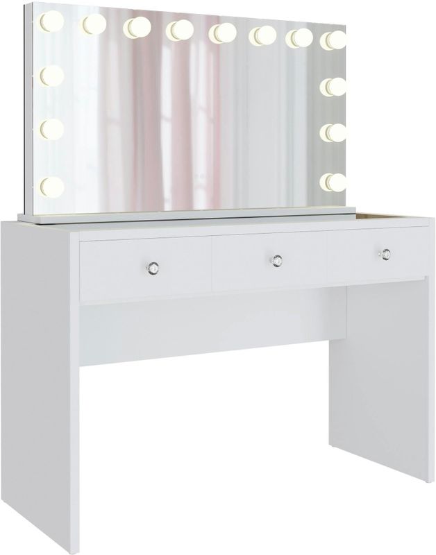 CLP - Nettie - Kaptafel - Wit - Glazen Blad - LED-Verlichting - 3 Laden