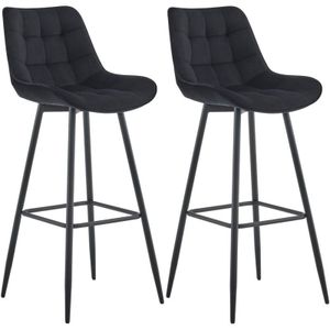 CLP Dartford Set van 2 barkrukken - Met rugleuning - Met voetsteun - Metalen frame - zwart Fluweel
