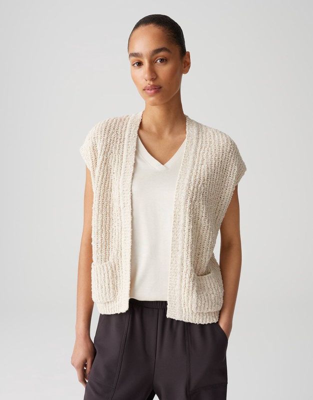 Opus - Cardigan - Beige - Mouwloos - Bouclé Look