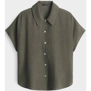 Opus - Blouse - Donkergroen - Korte Aangesneden Mouwen - Elegante Kreukstructuur