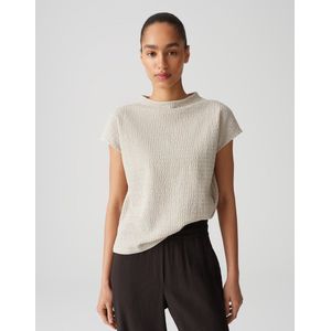 Opus - T-shirt - Beige - Gestructureerde Stof - Korte Mouwen