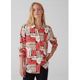 Blouse - Donkerblauw - Typografische Print - Lange Mouwen