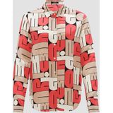 Blouse - Donkerblauw - Typografische Print - Lange Mouwen