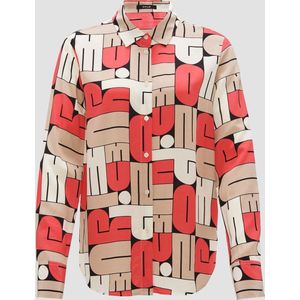 Blouse - Donkerblauw - Typografische Print - Lange Mouwen