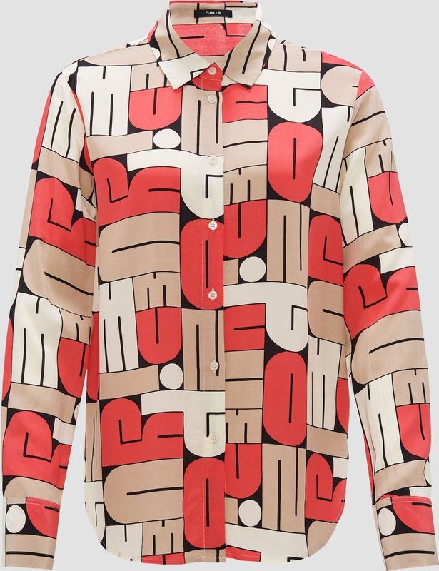 Blouse - Donkerblauw - Typografische Print - Lange Mouwen