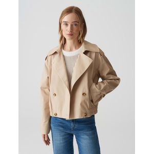 Opus Beige Trenchcoat - Korte Stijl met Bomberfit