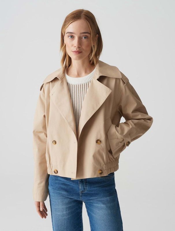 Opus Beige Trenchcoat - Korte Stijl met Bomberfit