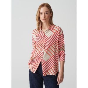 Blouse - Beige-Rood Gestreept - Katoen