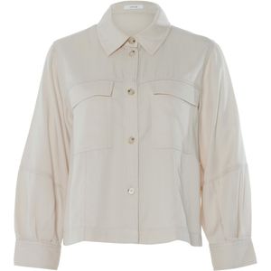 Opus - Blouse - Beige - Kraagje - 3/4 Mouwen - Borstzakken