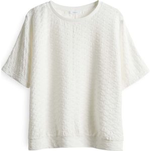 Opus - Ecru T-shirt - Structuur - Ronde Hals - Korte Mouwen - Ecovero Viscose