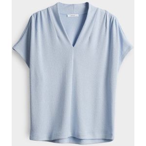 Opus - T-shirt - Lichtblauw - Tricot - Visgraatmotief