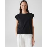 Opus - T-shirt - Zwart - Katoen - Kapmouwen met Broderie Anglaise