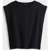 Opus - T-shirt - Zwart - Katoen - Kapmouwen met Broderie Anglaise