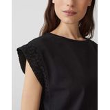 Opus - T-shirt - Zwart - Katoen - Kapmouwen met Broderie Anglaise