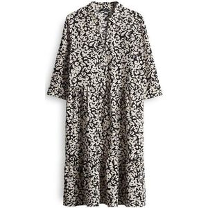Opus - Ecru-Zwart Gedrukt Kleedje met Diepe V-Hals