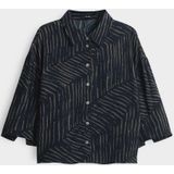Opus - Blouse - Donkerblauw - Abstracte Strepenprint - 3/4 Mouwen
