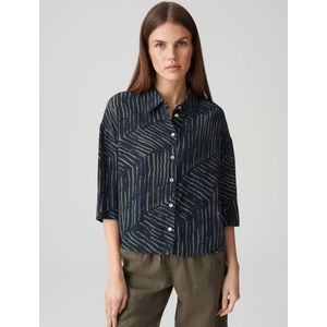 Opus - Blouse - Donkerblauw - Abstracte Strepenprint - 3/4 Mouwen