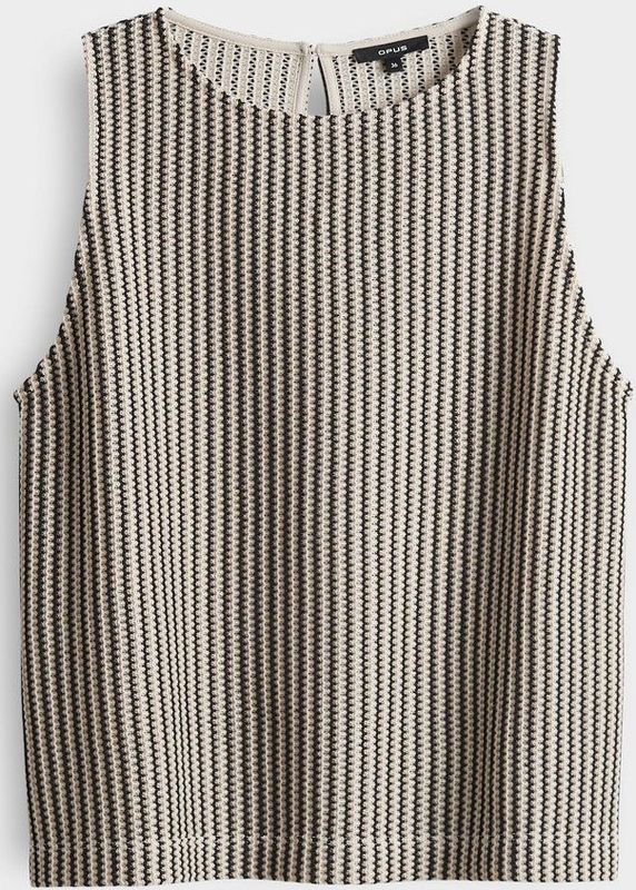 Opus - Gehaakt Topje - Zwart-Wit - Mouwloos - Ronde Hals