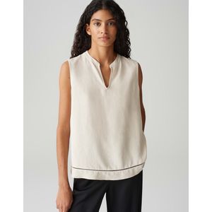 Opus - Blouse - Lichtbeige - Mouwloos - Ronde Hals - V-hals