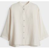 Opus - Lichtbeige Blouse - 3/4 Mouwen - Verfijnde Kreukstructuur