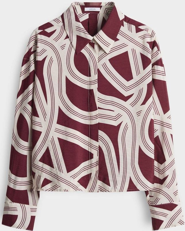 Opus - Blouse - Lichtbeige - Grafische Bordeaux Print
