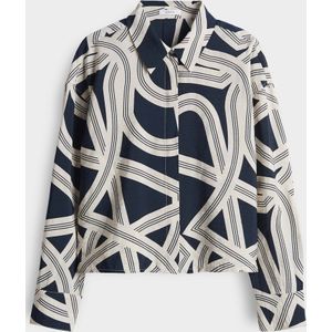 Opus - Blouse - Lichtbeige - Grafische Donkerblauwe Print