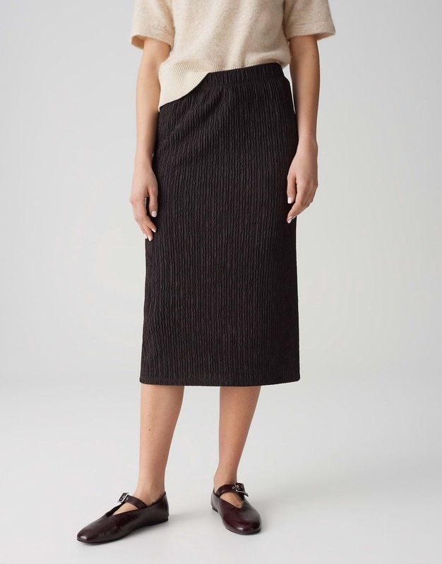 Opus - Kokerrok - Bruin - Kreukstructuur - Elastische Tailleband