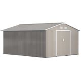 Outsunny - Gerätehaus 12,4 m², Gartenhaus mit Pultdach, Schiebetür, Fundament, 340 x 386 x 200 cm, Geräteschuppen aus Verzinkter Stahl, wetterfest,