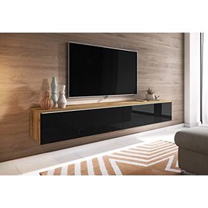 TV-meubel Lowboard D 140/180 cm, zwevend tv-meubel, Wotan zwart, optionele ledverlichting (met ledverlichting, 180 cm)