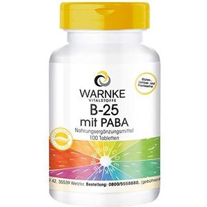 Vitamine B-complex - B-25 + PABA (Para-aminobenzoëzuur) - B-vitaminecomplex met foliumzuur + biotine + inositol - hooggedoseerd - 100 tabletten | Warnke Vitalstoffe - Duitse apothekerskwalitei