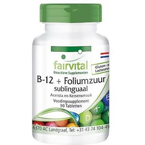 Fairvital | B12 tabletten met foliumzuur sublinguaal - 90 tabletten - snelle opname via het mondslijmvlies