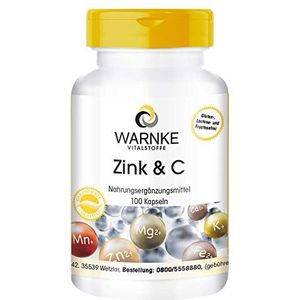 Zink + Vitamine C - 300mg vitamine C en 5mg zink per capsule - veganistisch & hoog gedoseerd - 100 capsules | Warnke Vitalstoffe - Duitse apothekerskwalitei