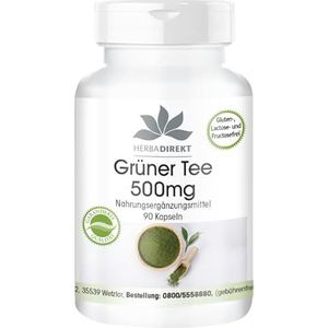 Groene thee-extract - 90 capsules - 1500mg per dagelijkse dosis - EGCG - Camellia sinensis - min. 50% polyfenolen - veganistisch | HERBADIREKT by Warnke Vitalstoffe - Duitse apotheekkwaliteit